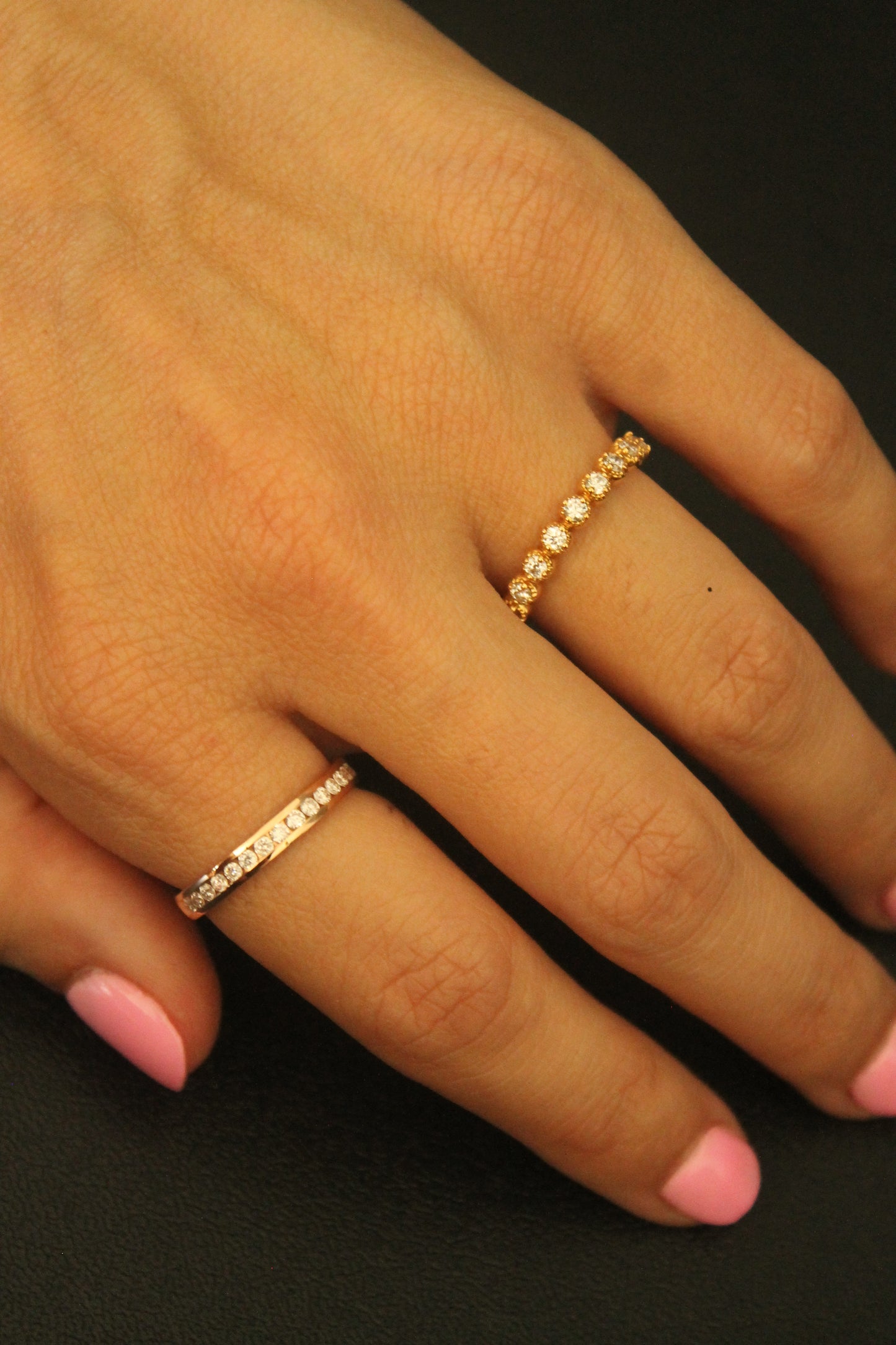 18K Rose Gold Milgrain Diamond Band