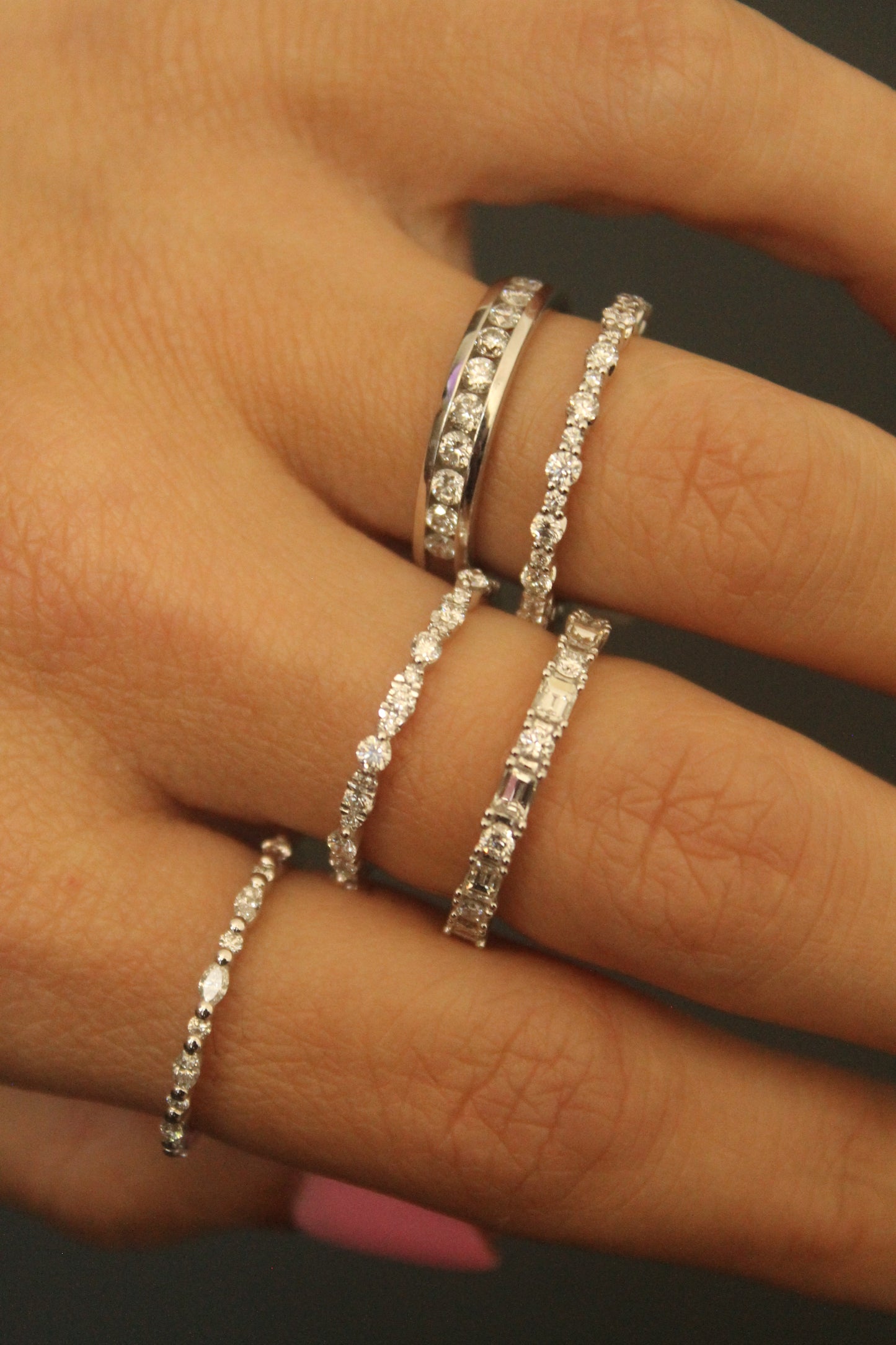 14K White Gold East/West Marquise-Round Diamond Band