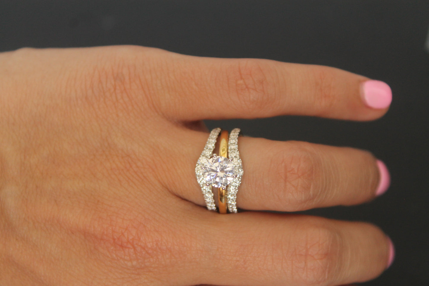 14K Rose Gold Curved Diamond Ring Guard