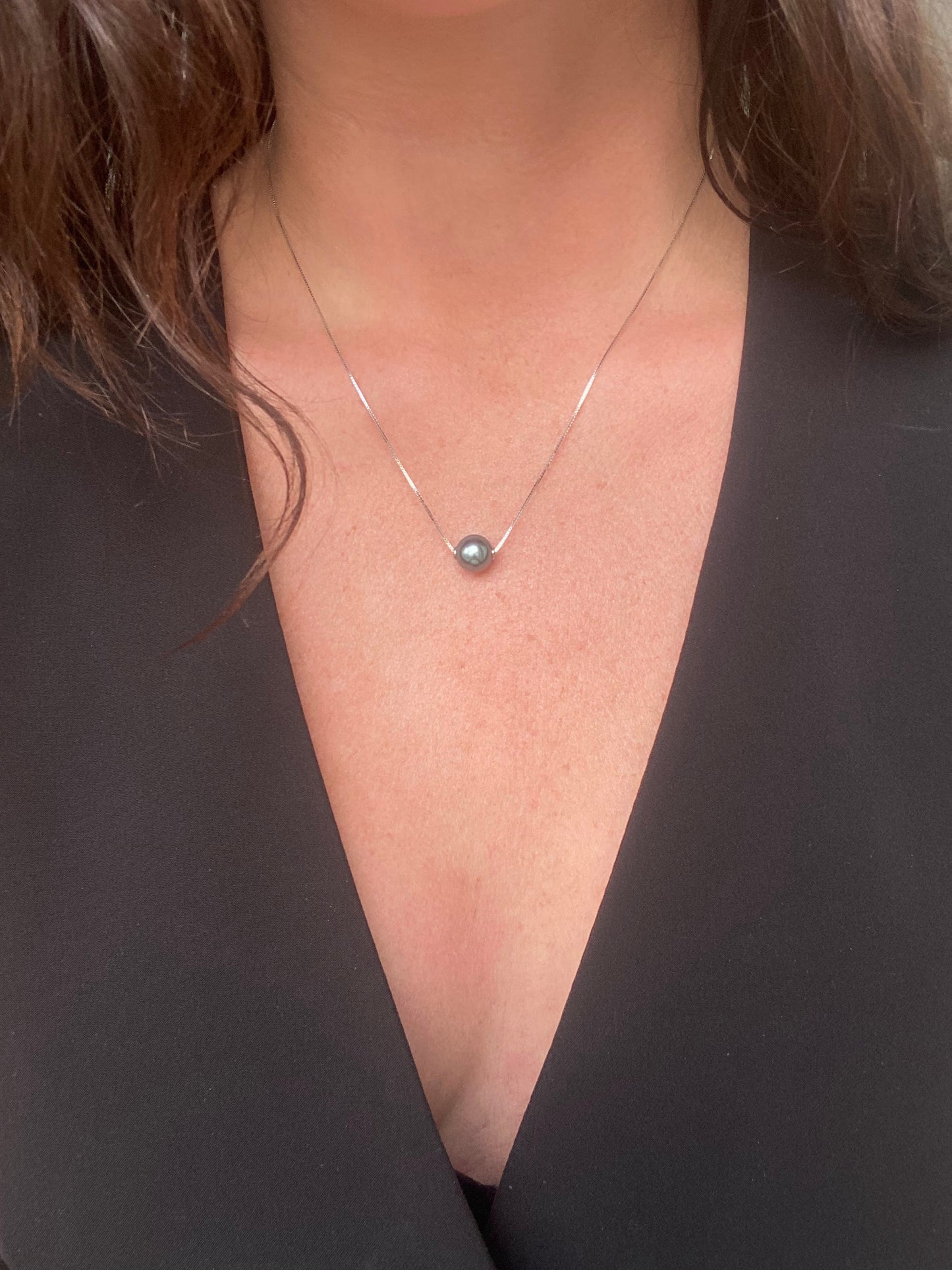 14K White Gold Light Blue Tahitian Pearl Necklace