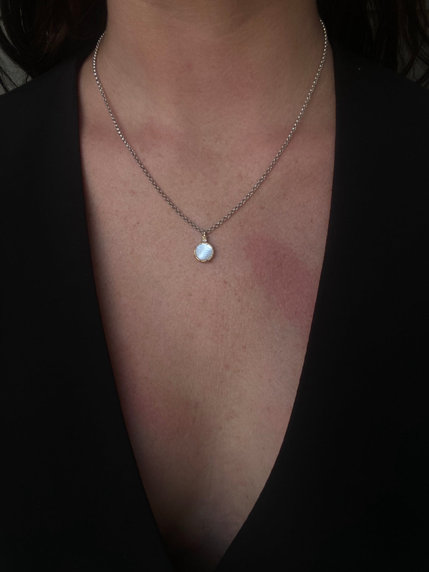 VAHAN 14K Yellow Gold & Sterling Silver Mother of Pearl Octagon Diamond Necklace