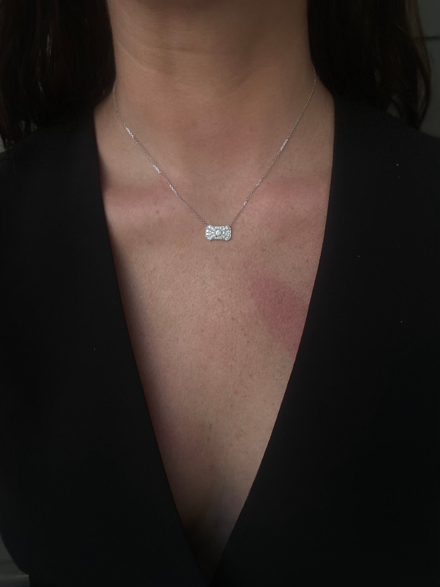 14K White Gold Art Deco Diamond Necklace