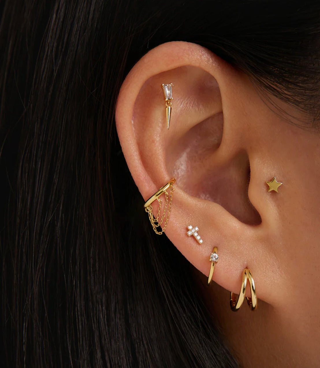 BROOKLYN | 14K Yellow Gold Triple Draped Chain Clicker Hoop