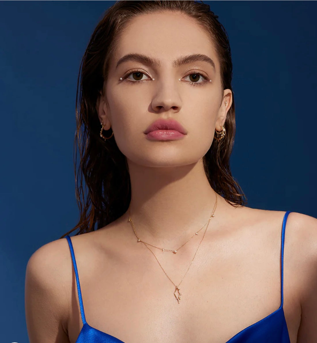SABRINA | 14K Yellow Gold Pearl and White Sapphire Asymmetrical Station Necklace