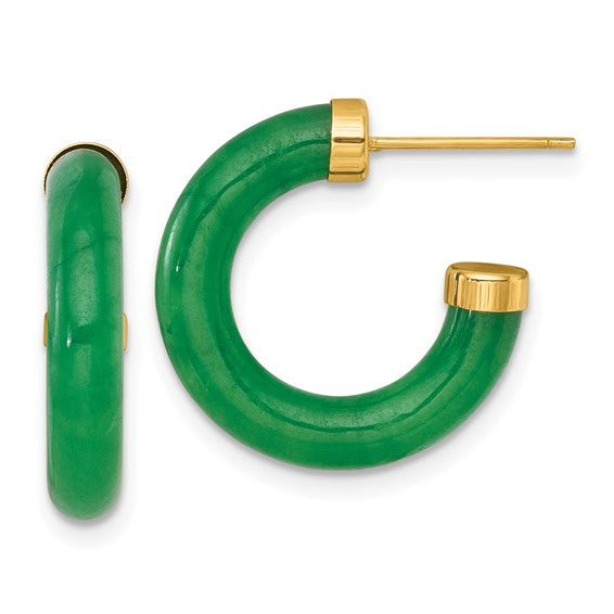 14K Yellow Gold Jade Hoops