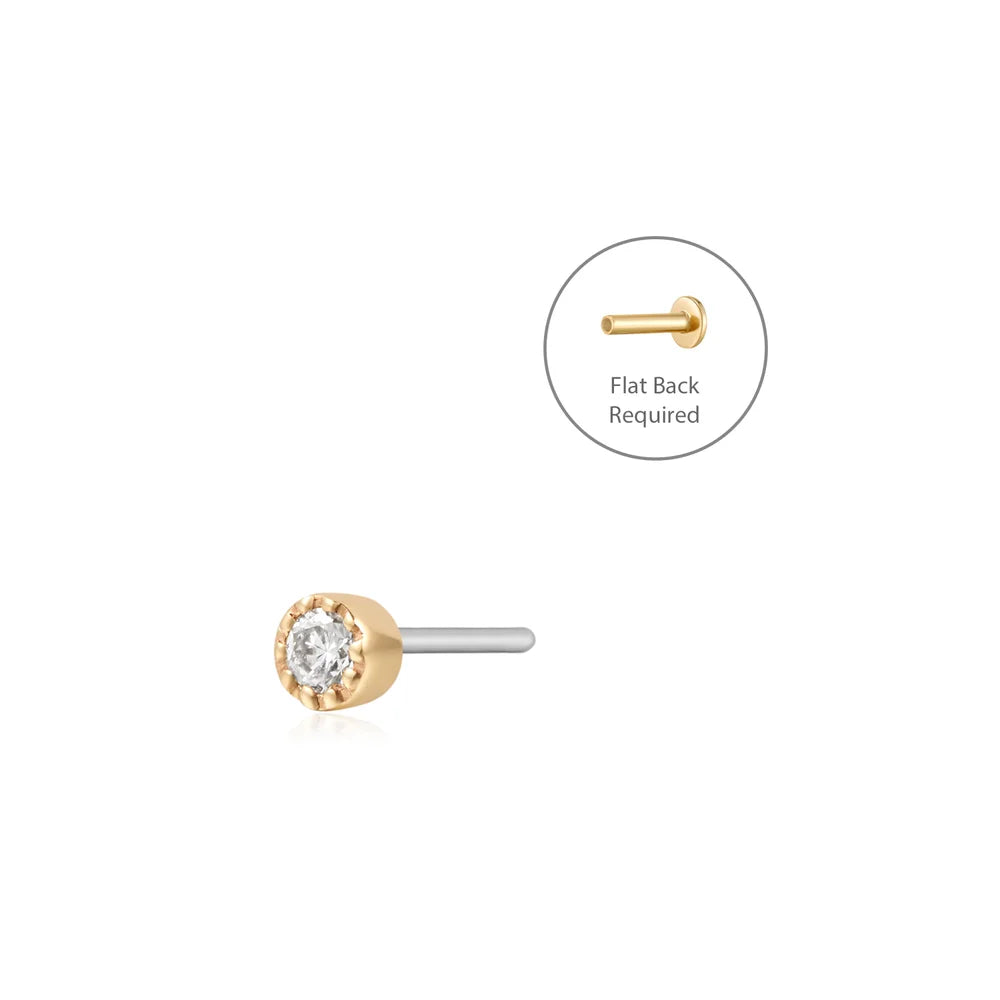JILLIAN - 2mm | 14K Yellow Gold Beaded Diamond Piercing Earring Front