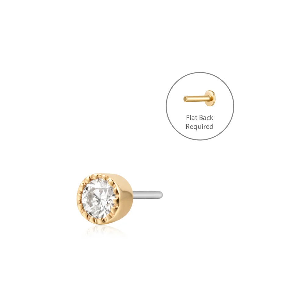 JULLIAN - EMILY 3mm | 14K Yellow Gold Beaded Diamond Piercing Earring Front