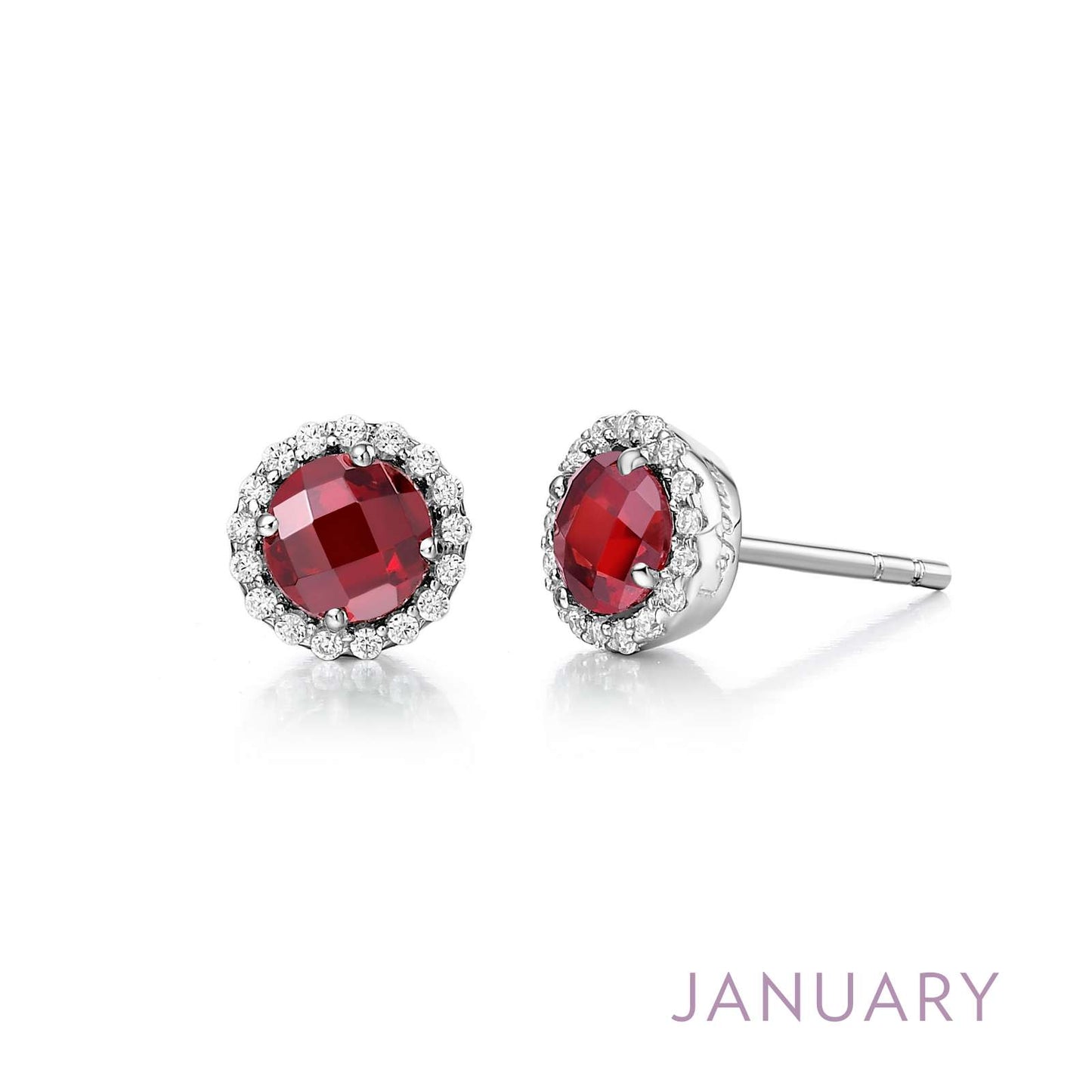 LAFONN | Sterling Silver Platinum Bonded Birthstone Halo Studs