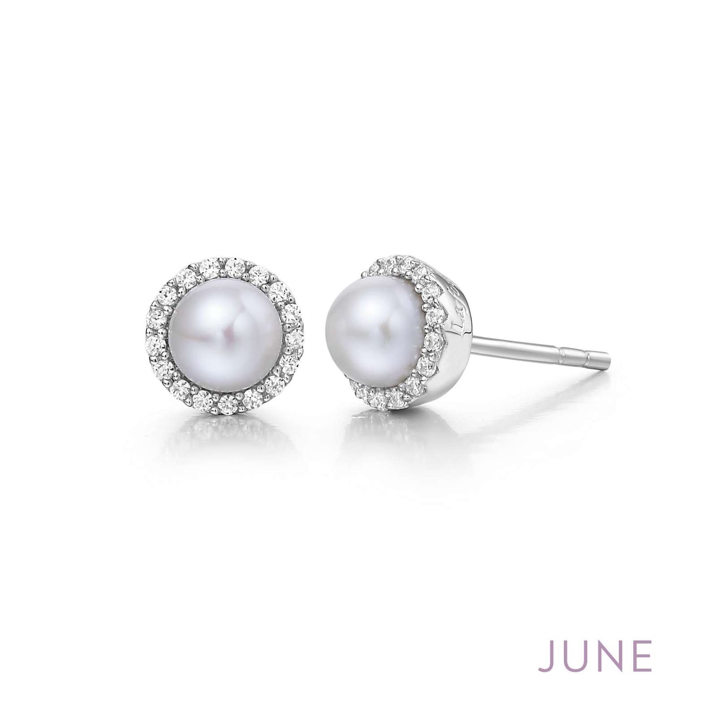 LAFONN | Sterling Silver Platinum Bonded Birthstone Halo Studs