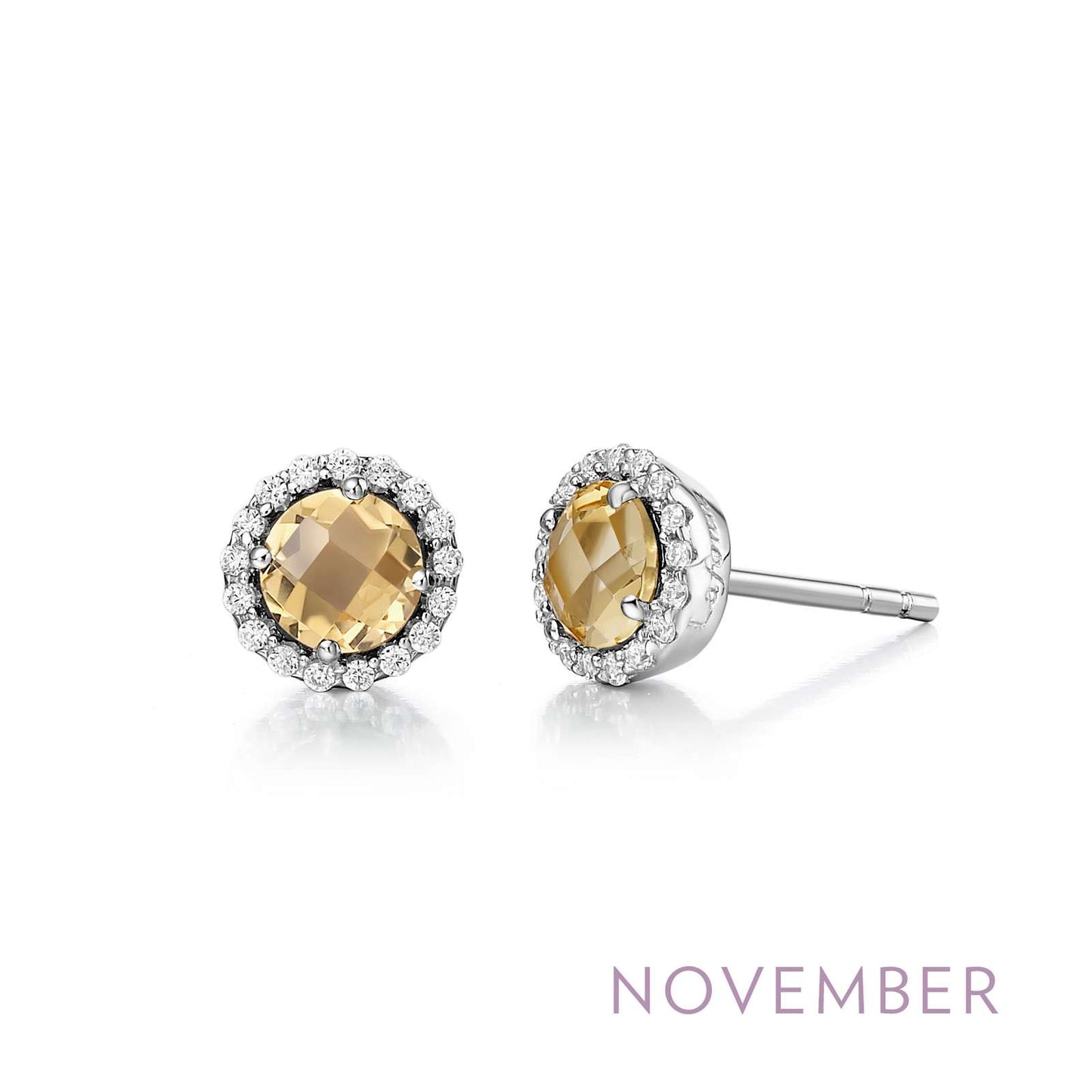 LAFONN | Sterling Silver Platinum Bonded Birthstone Halo Studs