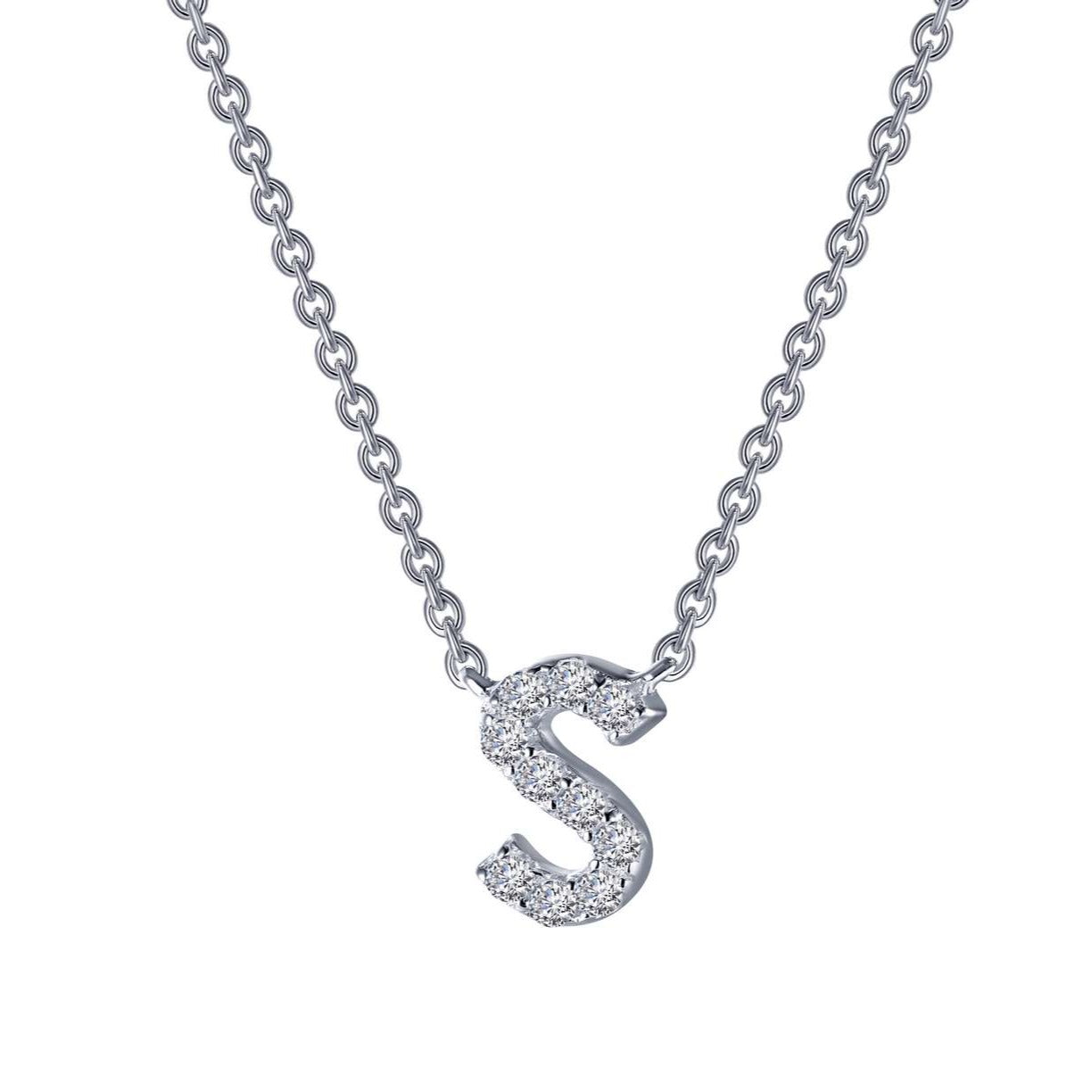 LAFONN | Sterling Silver Platinum Bonded Simulated Diamond Adjustable Initial Necklace