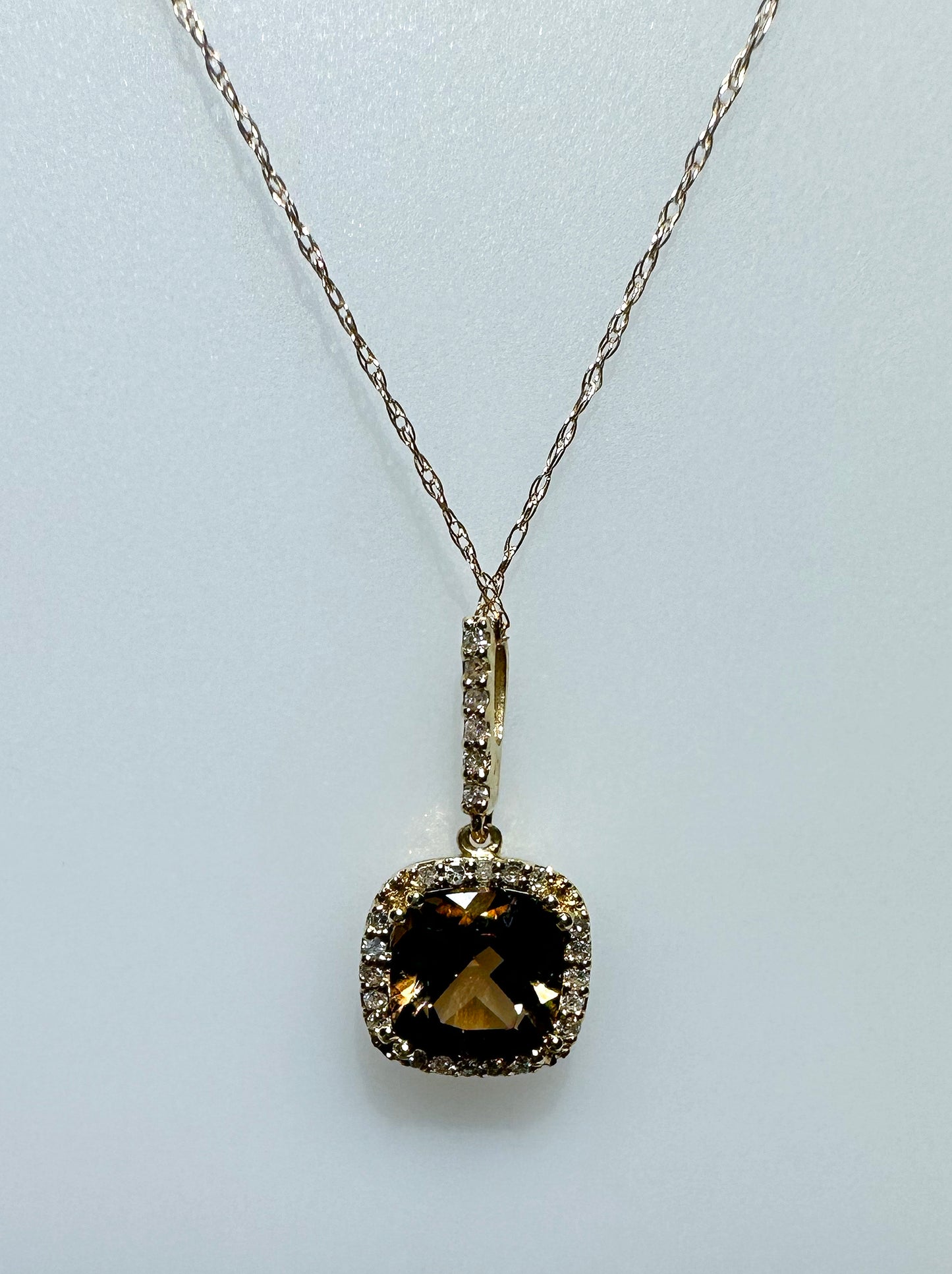14K Yellow Gold Smoky Topaz & Diamond Necklace