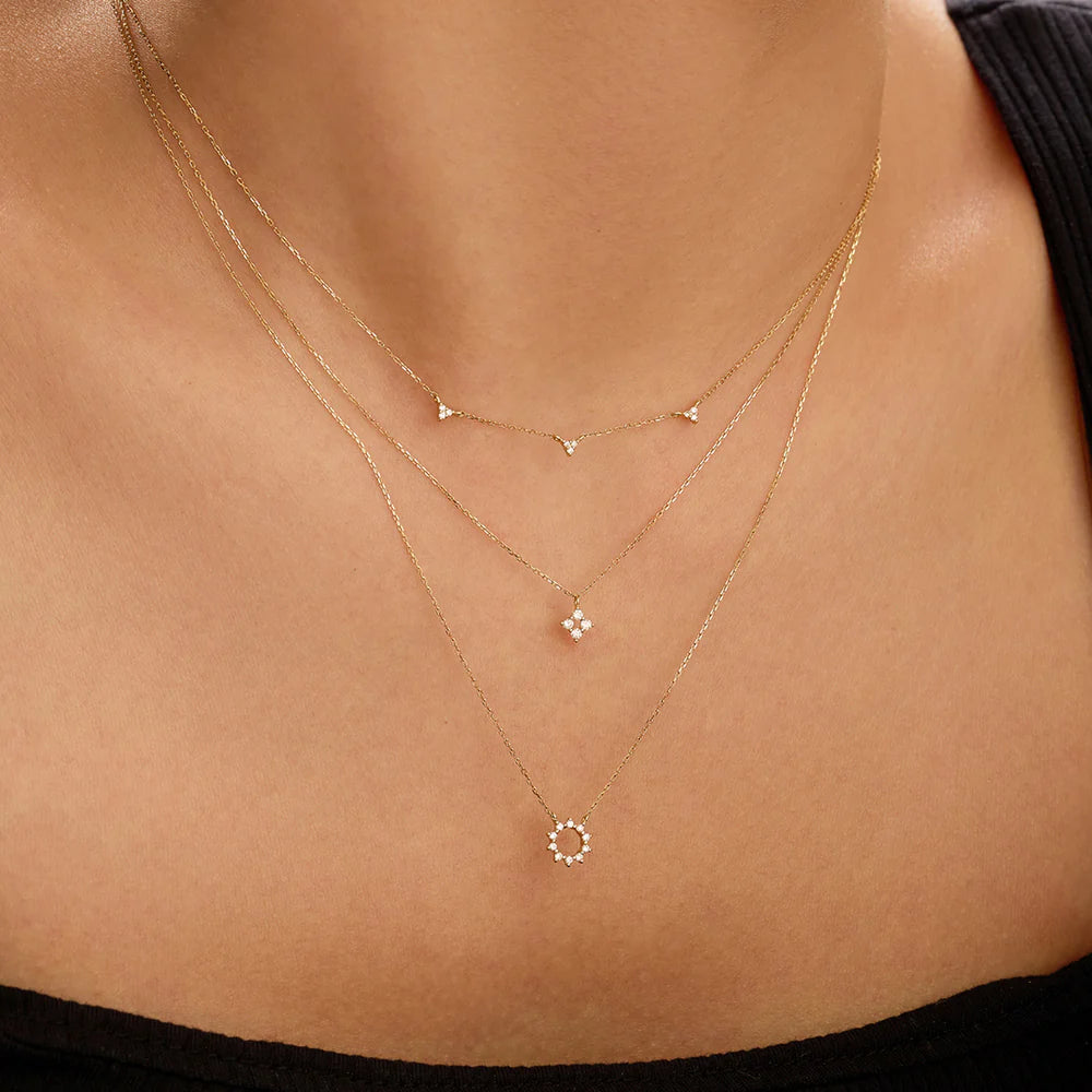 SANDRA | 14K Yellow Gold Diamond Triple Station Necklace