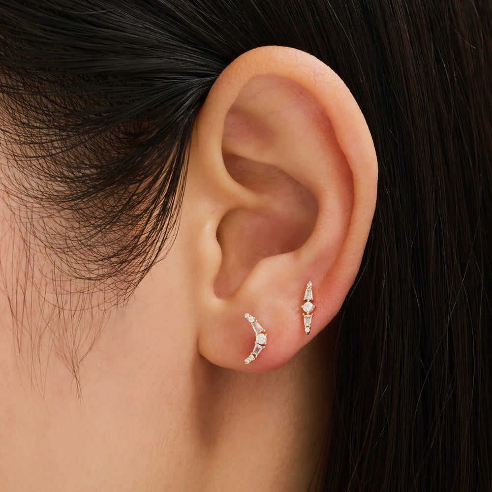 SAVANNAH | 14K Yellow Gold White Sapphire Piercing Earring Front