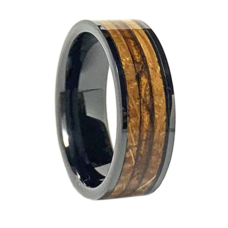 High Tech Ceramic - Whiskey Barrel and Cigar Leaf Inlay Men's Wedding Band