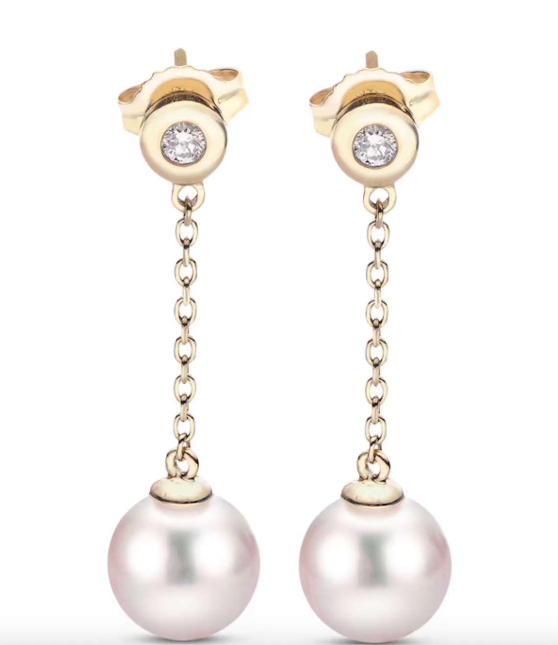 14K Yellow Gold Akoya Pearl & Diamond Drop Earrings