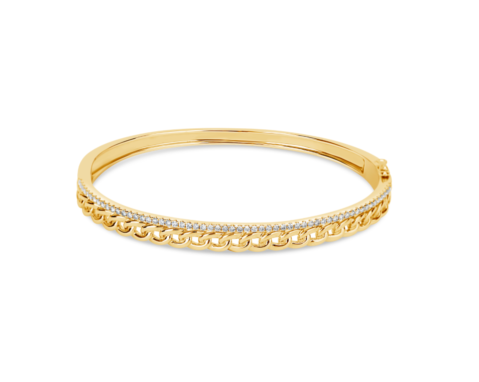 14K Yellow Gold Diamond Link Bangle Bracelet