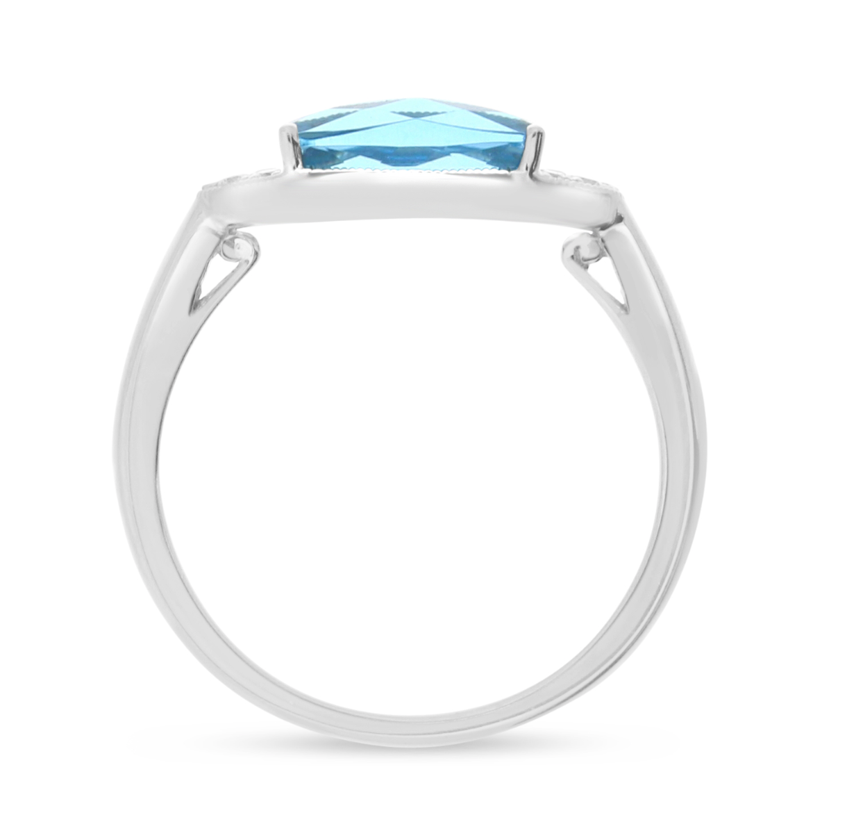 14K White Gold East/West Elongated Cushion Blue Topaz & Diamond Ring
