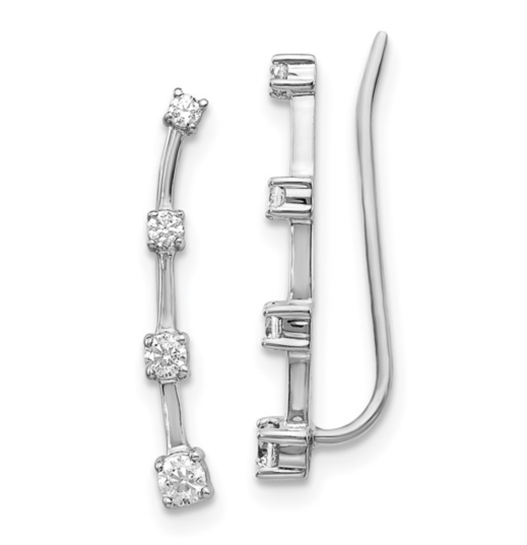 14K White Gold Diamond Ear Climbers