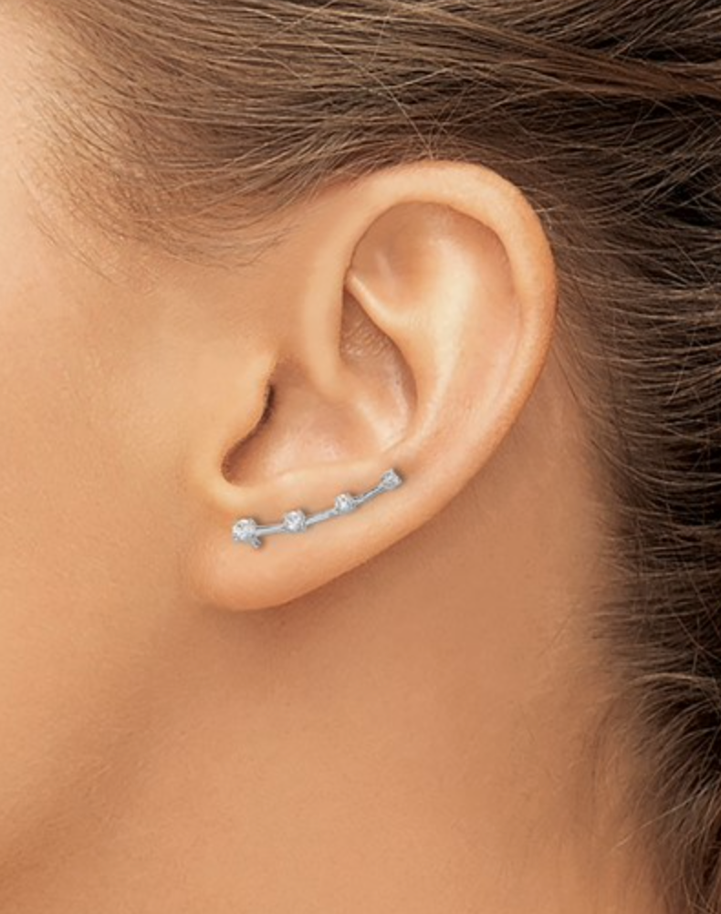 14K White Gold Diamond Ear Climbers