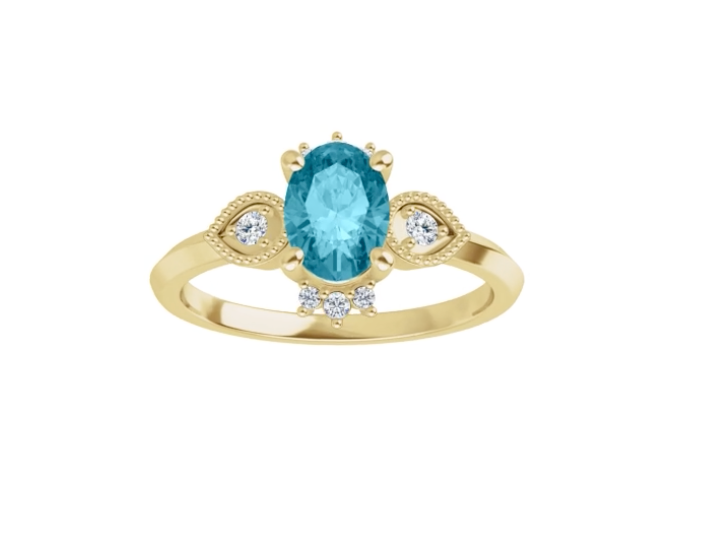 14K Yellow Gold Aquamarine Diamond Ring