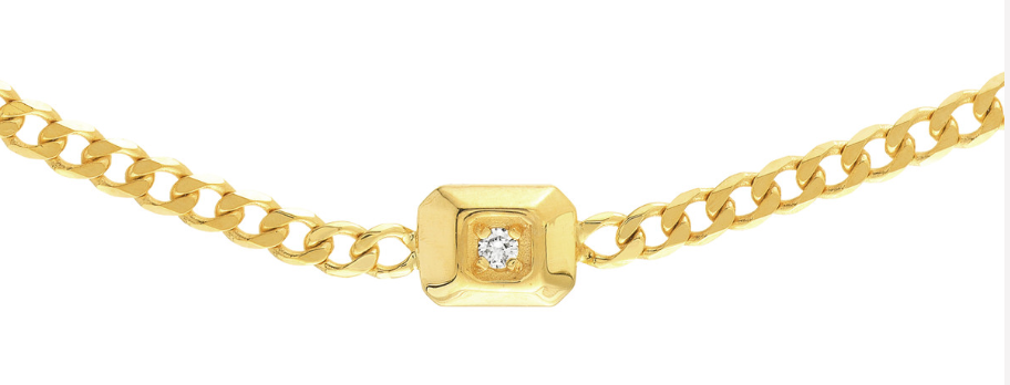 14K Yellow Gold Raised Diamond Open Curb Chain Choker