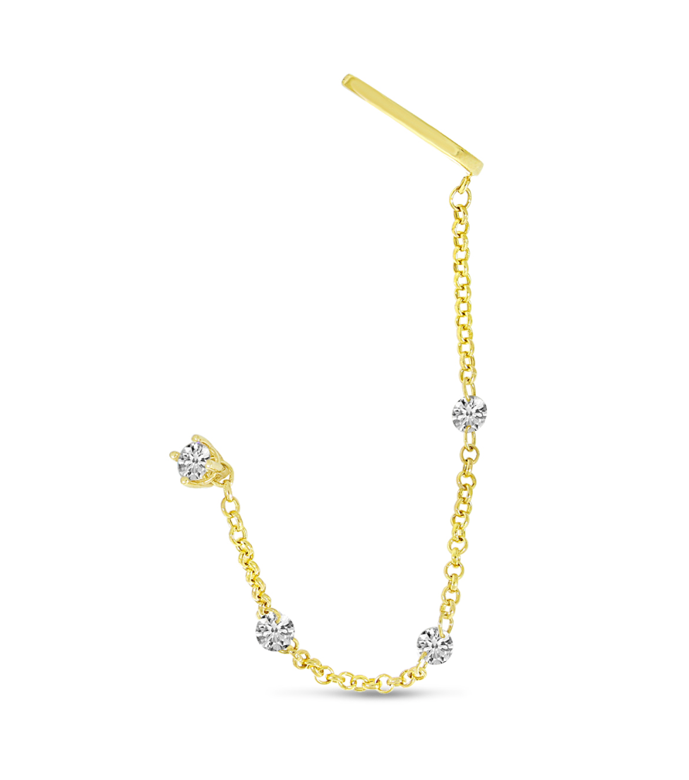 14K Yellow Gold Dashing Diamond Cuff Stud Earring