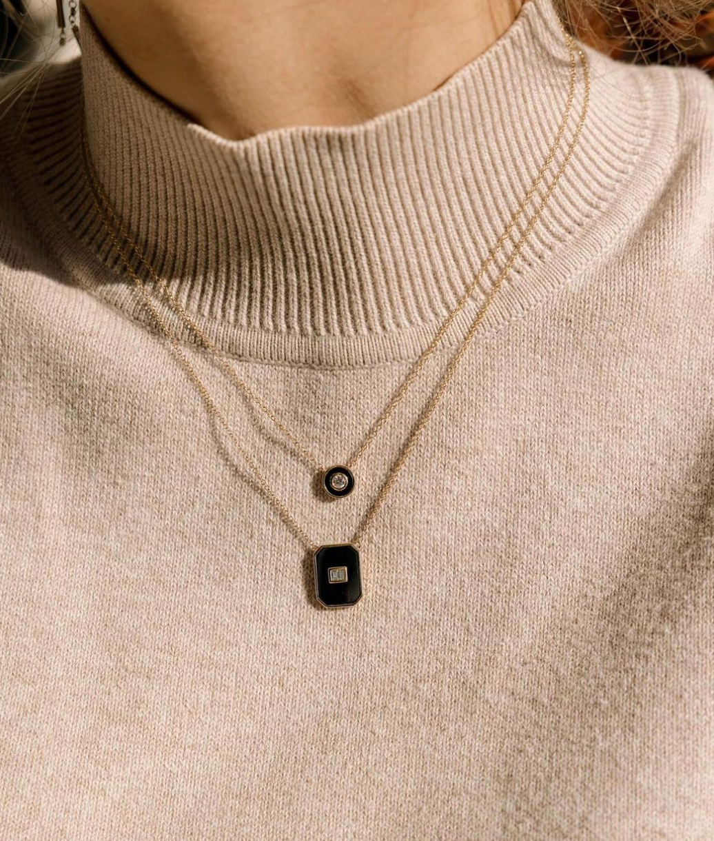 18K Yellow Gold Black Onyx Diamond Necklace