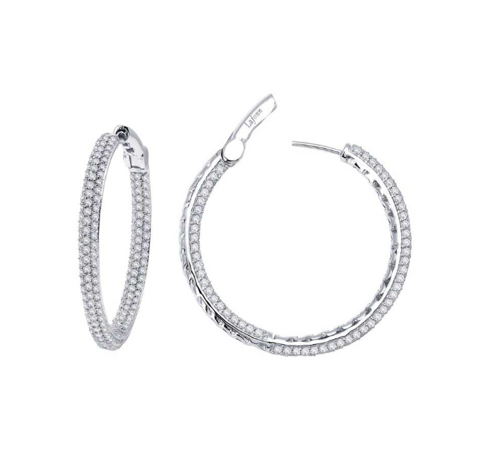 LAFONN | Sterling Silver/Platinum Bonded Simulated Diamond Pave Hoops
