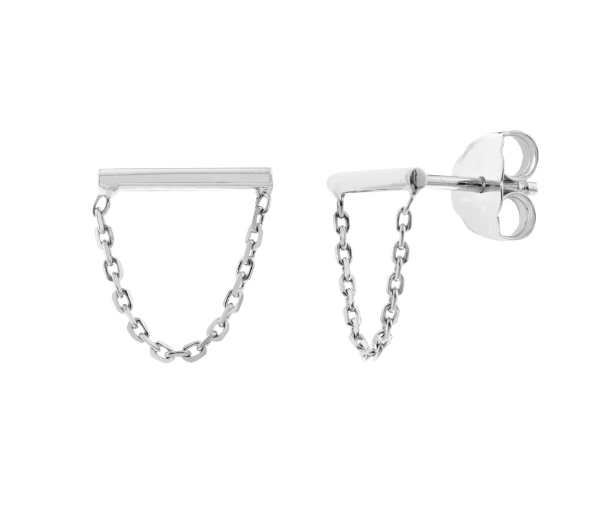 14K White Gold Bar w/ Chain Drape Earrings