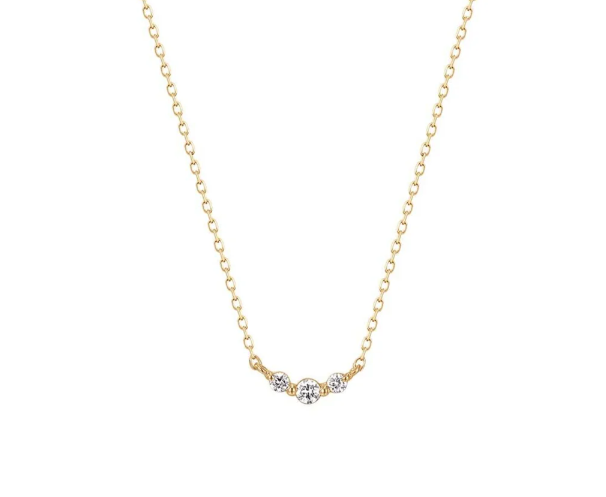 INEZ | 14K Yellow Gold Triple Diamond Necklace