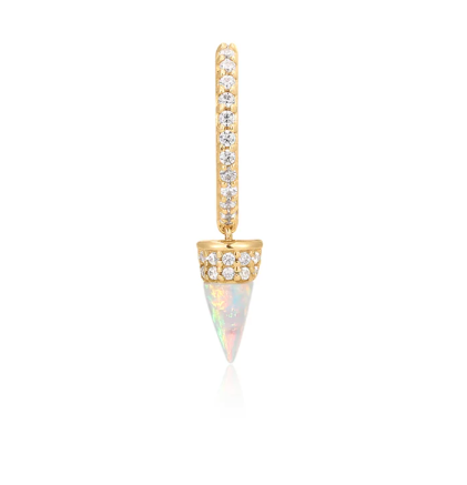 JANIS | 14K Yellow Gold Opal & Diamond Dagger Huggie Hoop