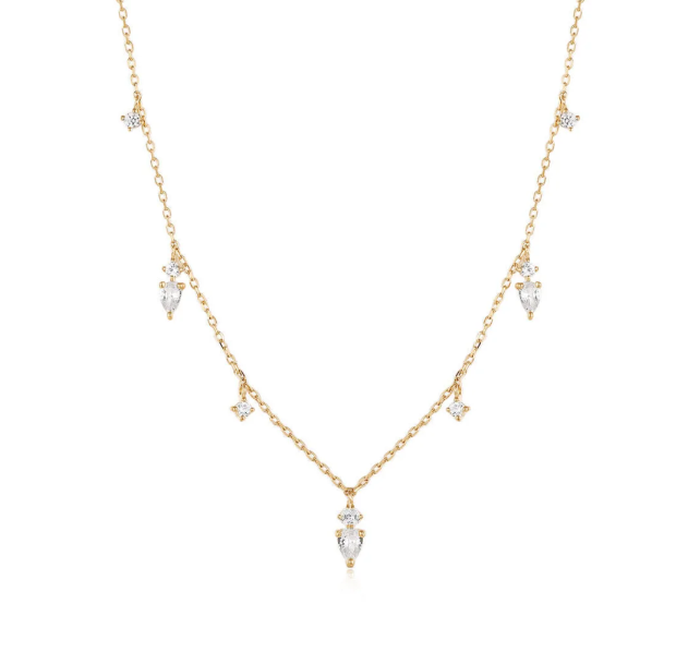 MEADOW | 14kyg Pear/Round White Sapphire Necklace