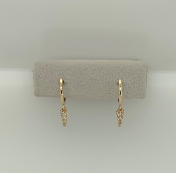 14K Yellow Gold Diamond Dagger Huggie Hoops
