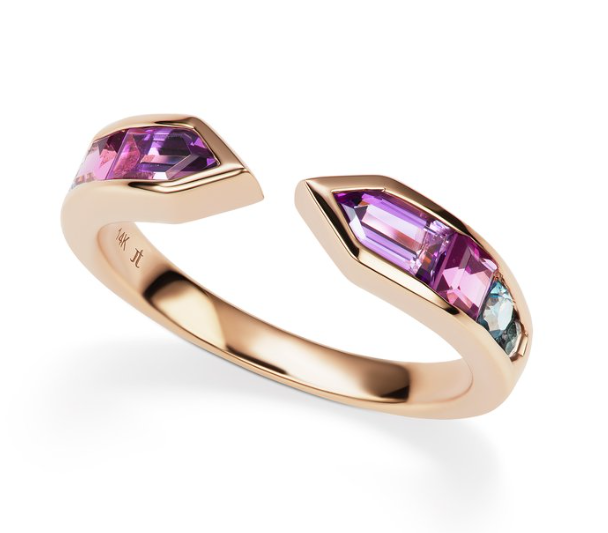 14K Rose Gold Multi Gemstone Arrow Ring