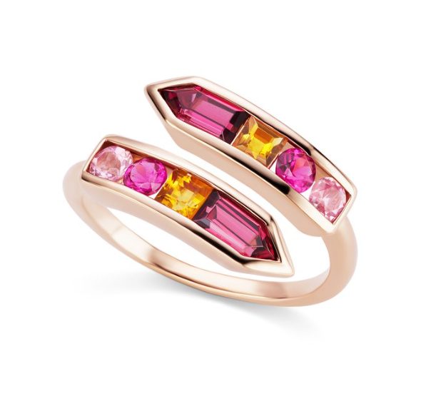 14K Rose Gold Multi Gemstone Bypass Arrow Ring