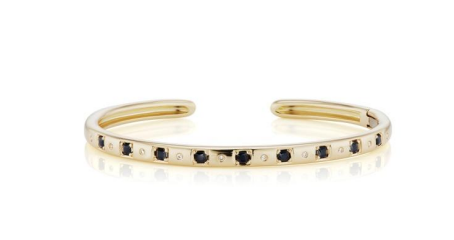 14K Yellow Gold Black Spinel & Diamond Cuff Bracelet