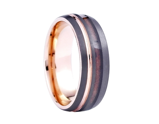 Tungsten w/ Whiskey Barrel & Rose Gold Tone Inlay Men's Wedding Band