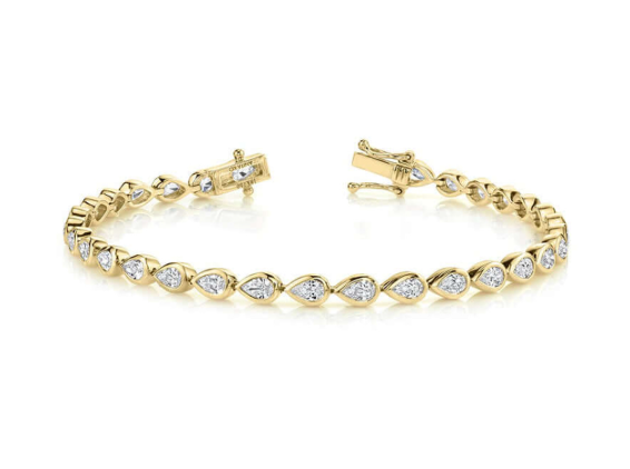 14K Yellow Gold 3.85ctw Bezel Set Pear Diamond Tennis Bracelet