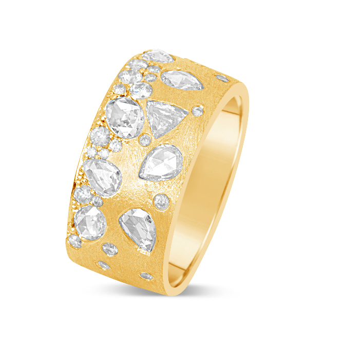 18K Yellow Gold 1.23ctw Multi Shape Rose Cut Diamond Band