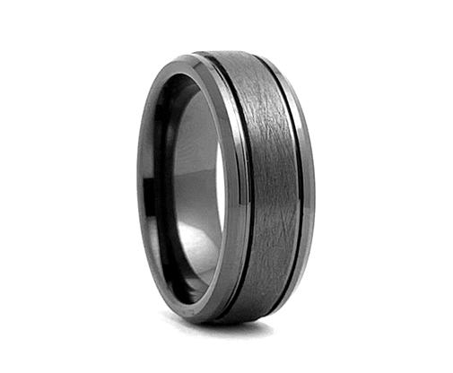 Black High-Tech Ceramic Textured Inlay w/ Beveled Edge Men's Wedding Band