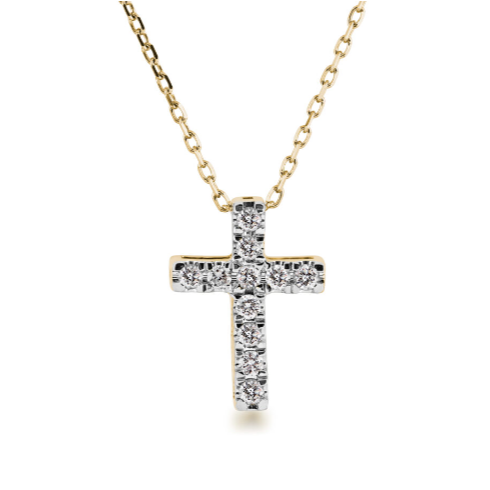 14K Gold 1/6ctw Diamond Cross Necklace