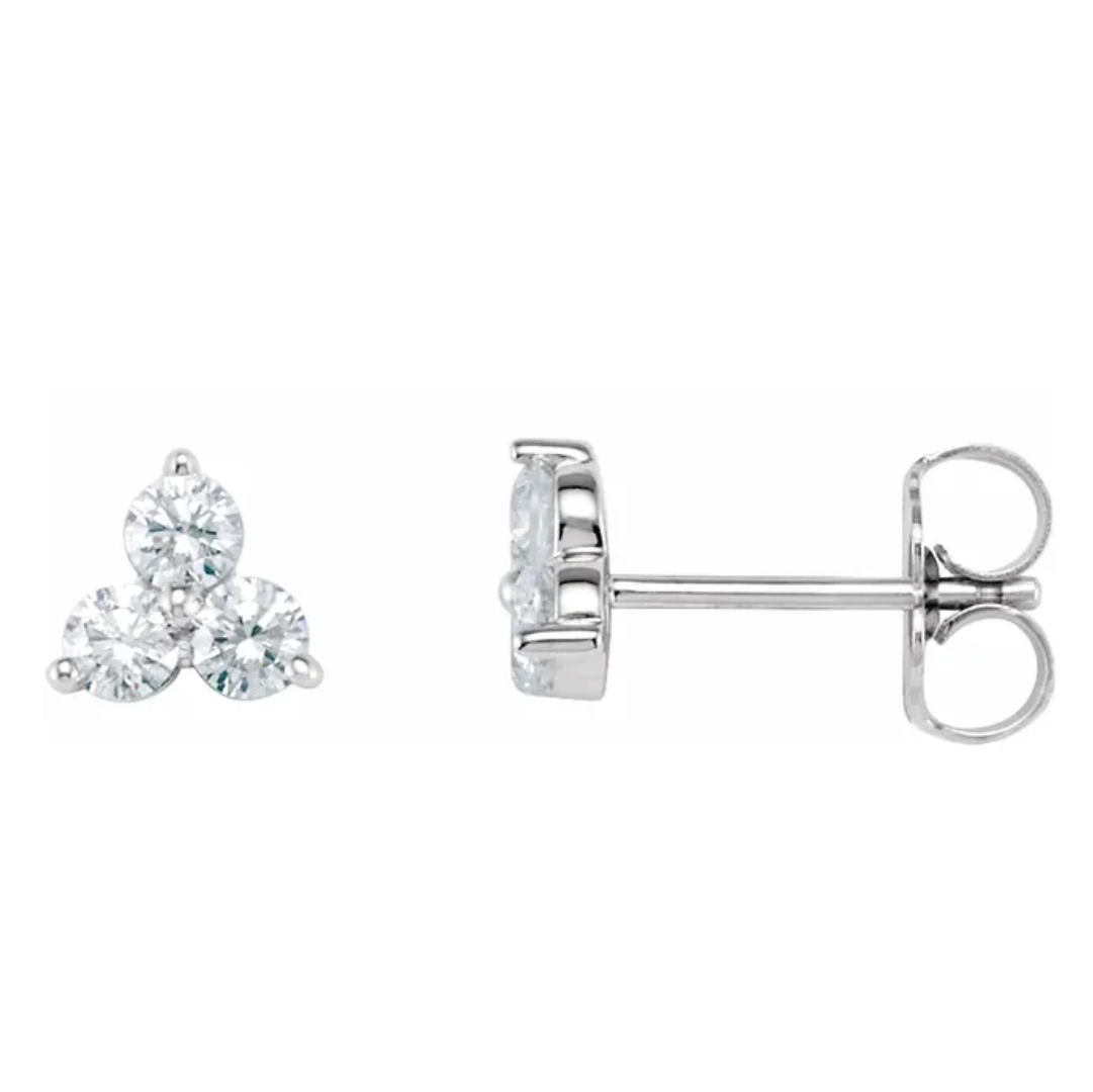 14K White Gold Trio Diamond Stud Earrings