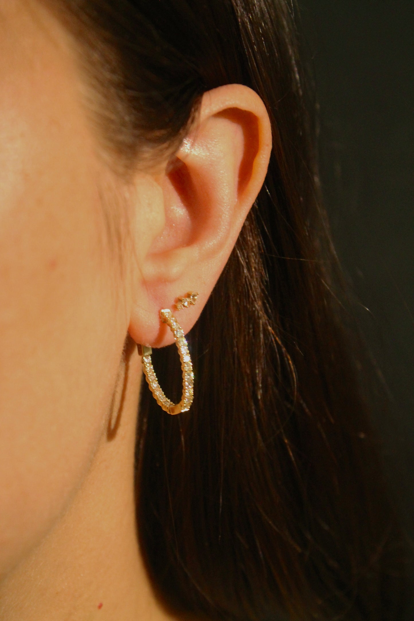 14K 1ctw Yellow Gold Round Diamond Hoops