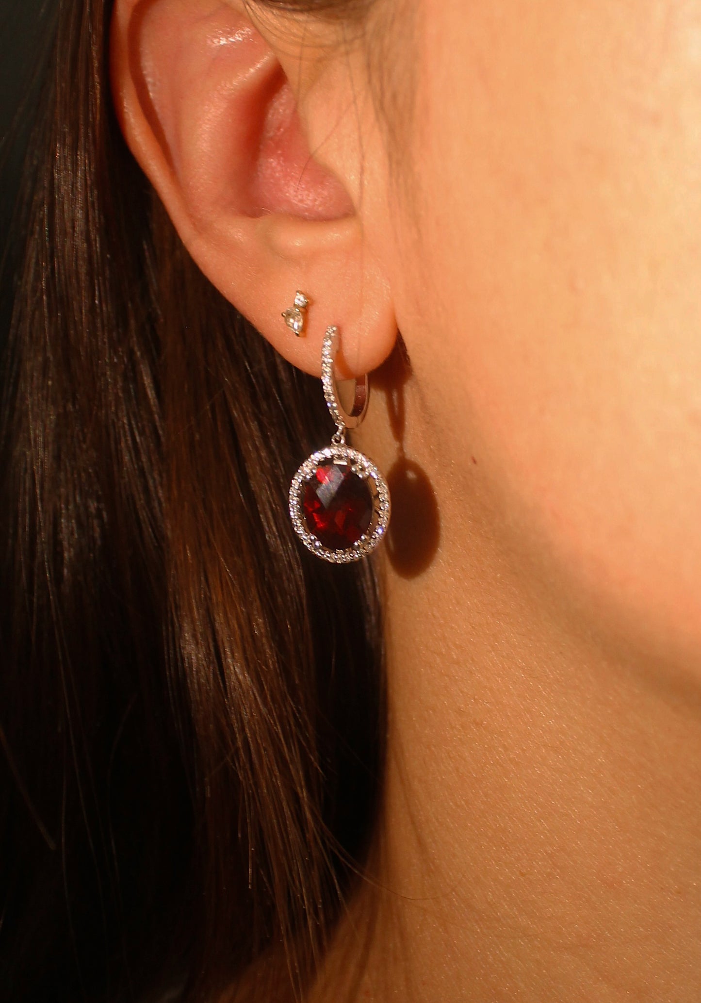 14K White Gold Garnet & Diamond Earrings