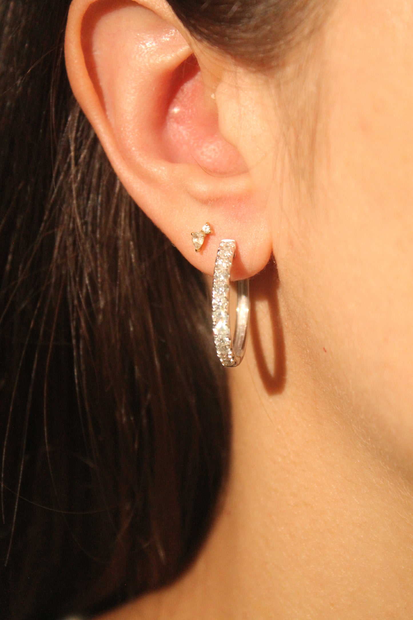 14K White Gold 1ctw Outside Diamond Hoops