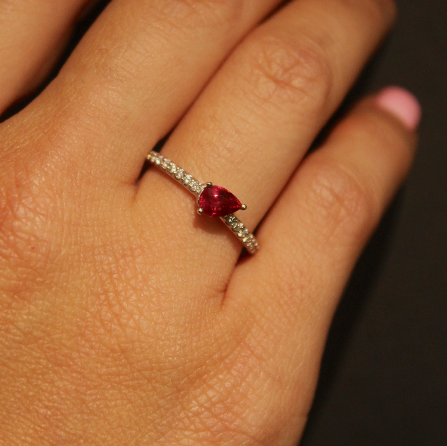 Platinum Pear Ruby Ring