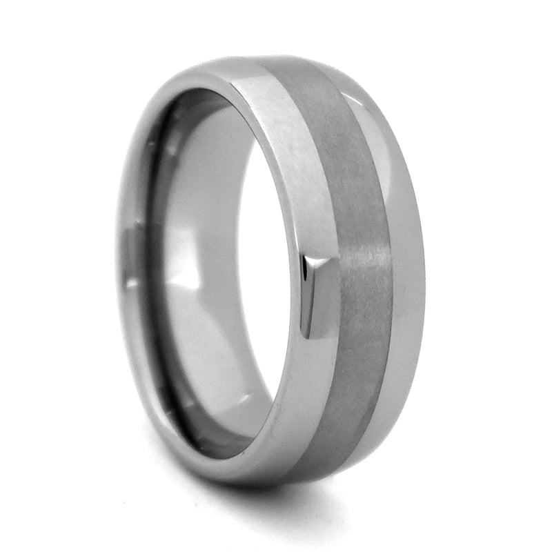 Tungsten Carbide - Satin Inlay w/ Polished Edges Men's Wedding Band