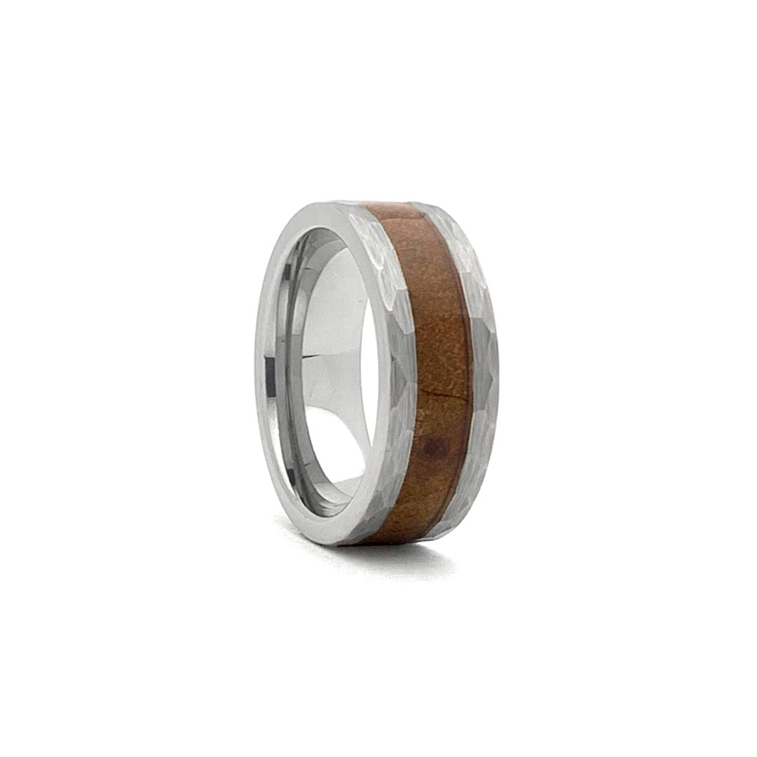 Tungsten Carbide - Whiskey Barrel Inlay w/ Hammered Edges Men's Wedding Band