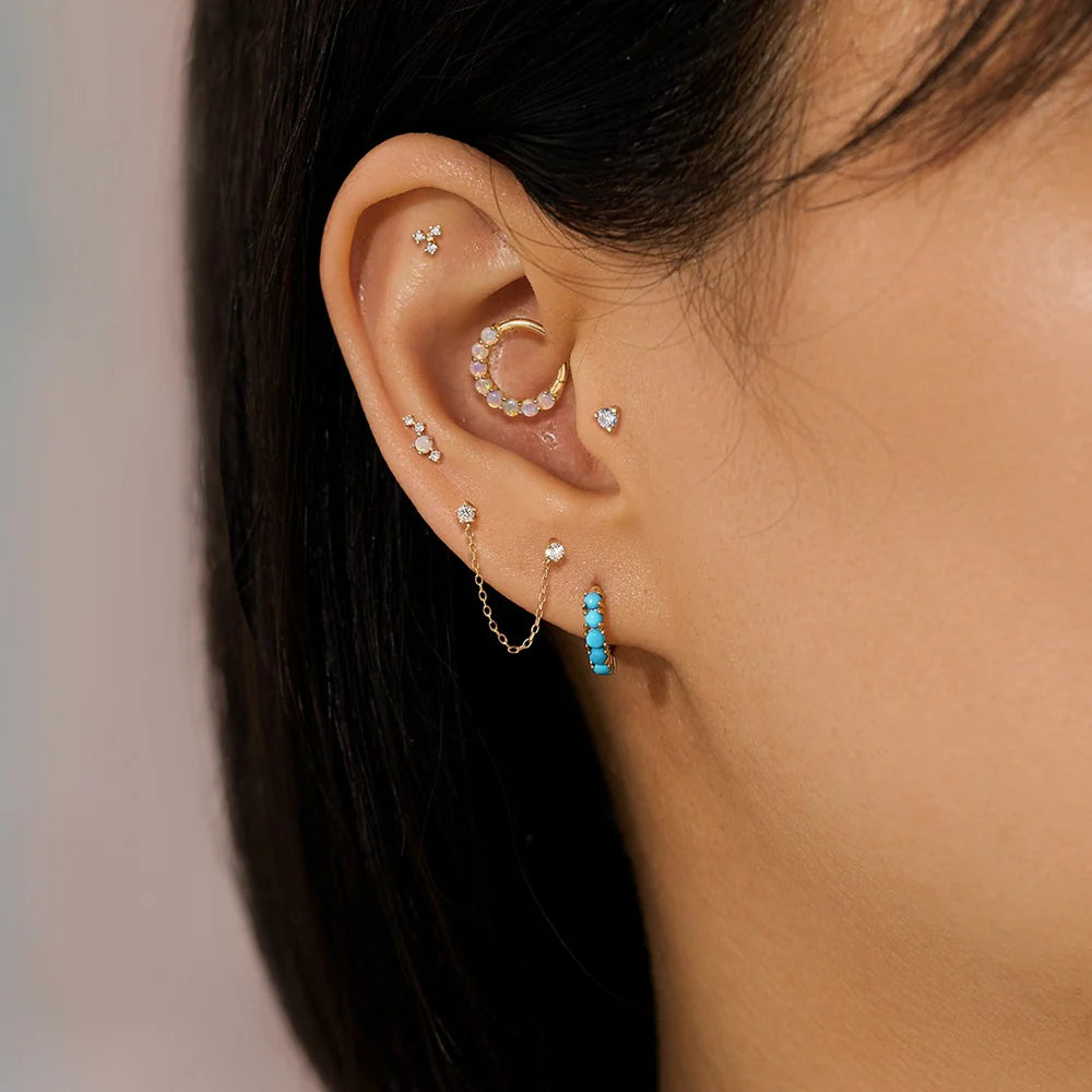 VENUS | 14K Yellow Gold Opal & Diamond Piercing Earring Front